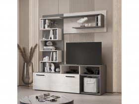 Стенка Евро (графит/дуб крафт белый) в Ярково - yarkovo.mebel-nsk.ru | фото