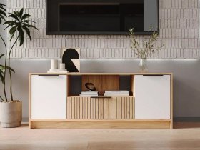 Тумба под ТВ  ТМ-001 Ивис (дуб крафт золотой/белый) в Ярково - yarkovo.mebel-nsk.ru | фото